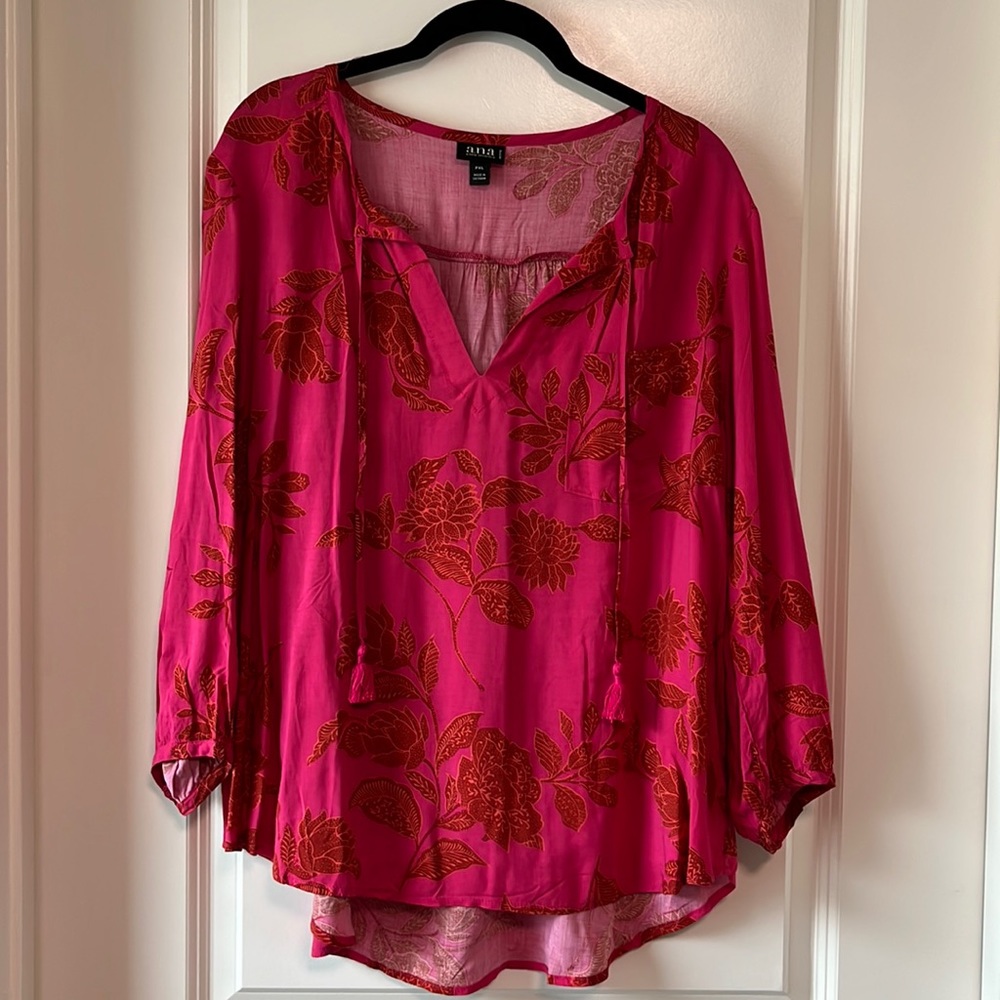 Pretty pink floral PXL a.n.a. blouse with ties